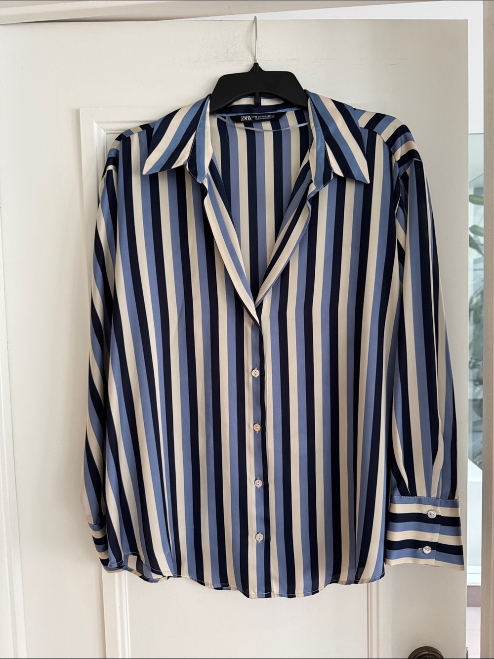 Zara Blue & White Vertical Stripe Button-Up Shirt